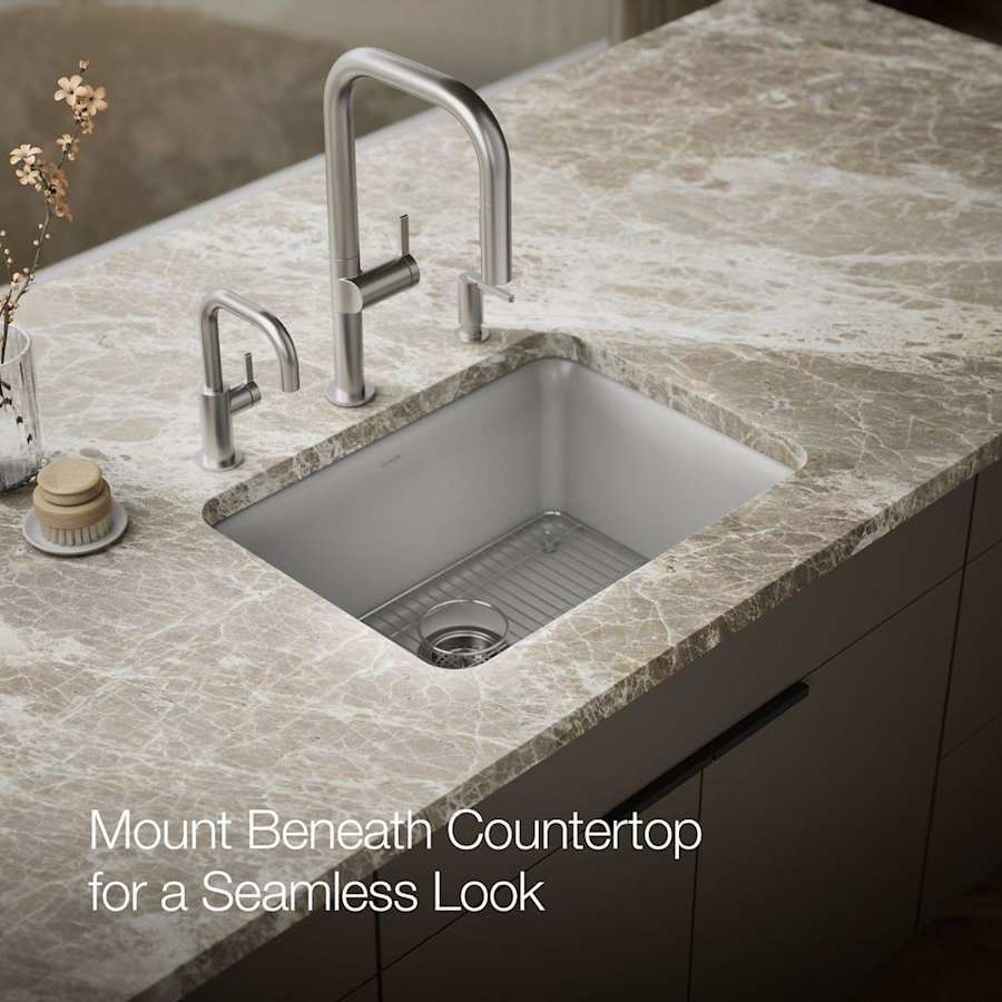Cairn 24-1/2" Undermount Single Bowl Neoroc Granite Composite Kitchen Sink with Bottom Sink Rack
