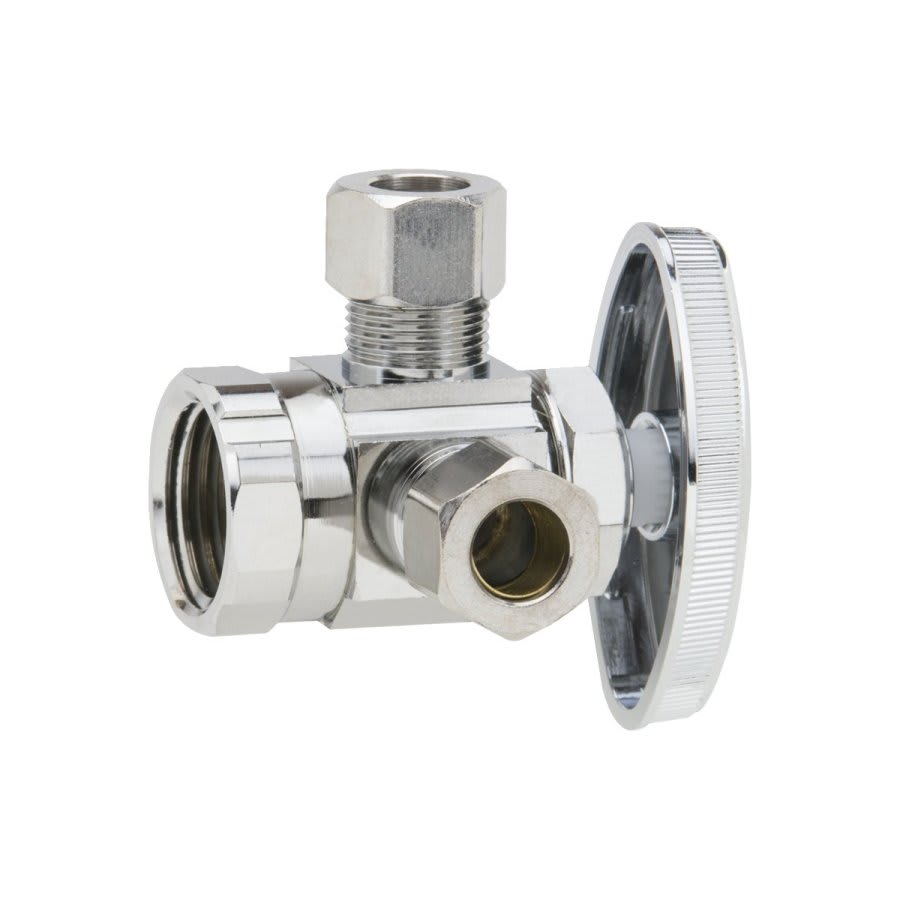 Multi Turn Dual Stop, 1/2 x 3/8 x 3/8 in, FNPT x Comp x Comp, Chrome