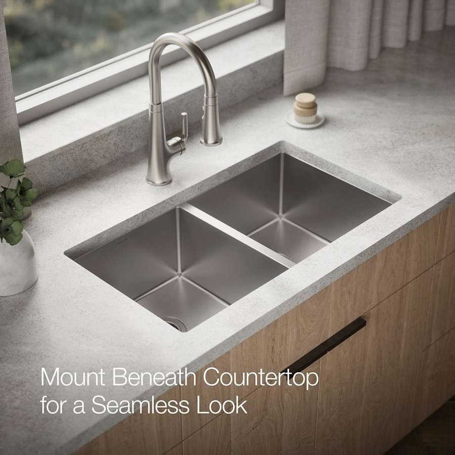 Strive 32" Double Basin Undermount 16-Gauge Stainless Steel Kitchen Sink with SilentShield