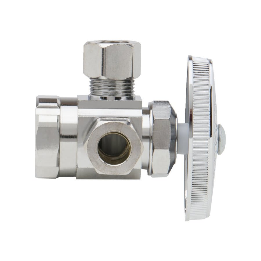 Multi Turn Dual Stop, 1/2 x 3/8 x 3/8 in, FNPT x Comp x Comp, Chrome
