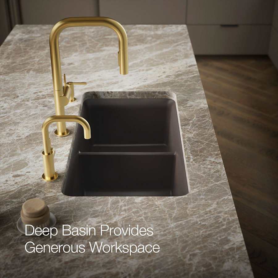Cairn 33-1/2" Undermount Double Equal Bowl Neoroc Granite Composite Kitchen Sink with Right Sink Rack Included