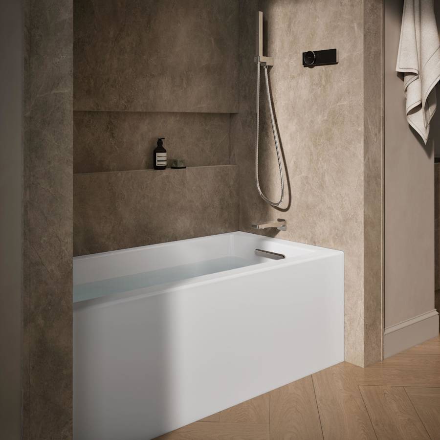 Underscore 60" Soaking Bathtub for Three Wall Alcove Installation with Right Drain and 68 Gallon Water Capacity