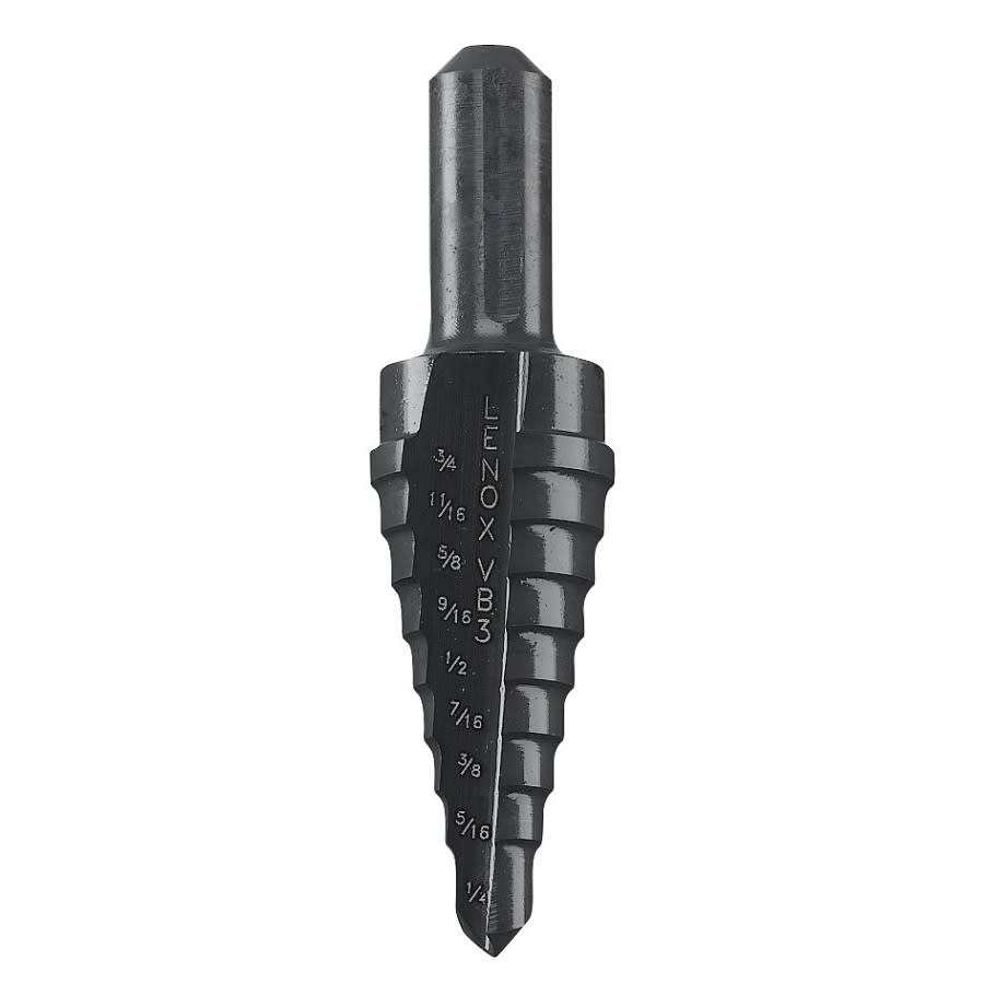 Step Drill, 1/4 to 3/4 in, Max Hole Diameter, 9 Steps