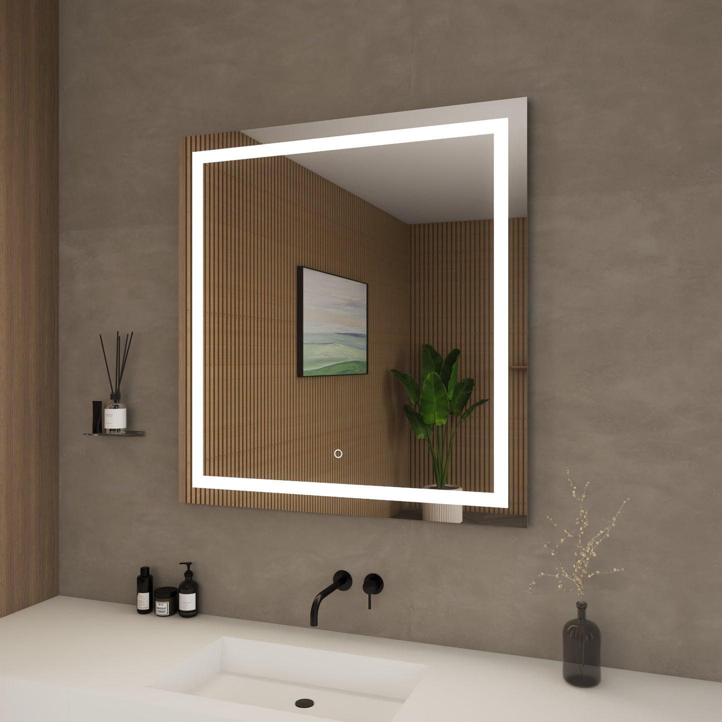 Lucia Frameless LED Surface Lighted Bathroom Vanity Mirror with Dimmer and Defogger - 34W x 36H x 1.38D