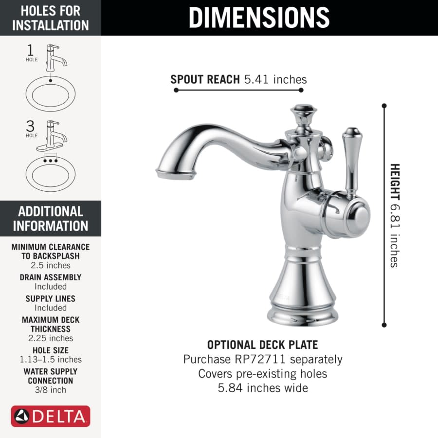 Cassidy Single Hole Bathroom Faucet with Pop-Up Drain Assembly - Includes Lifetime Warranty