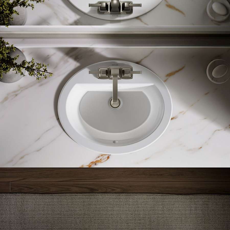 Bryant 20-1/8" Oval Vitreous China Drop In Bathroom Sink with Overflow and 3 Faucet Holes at 4" Centers