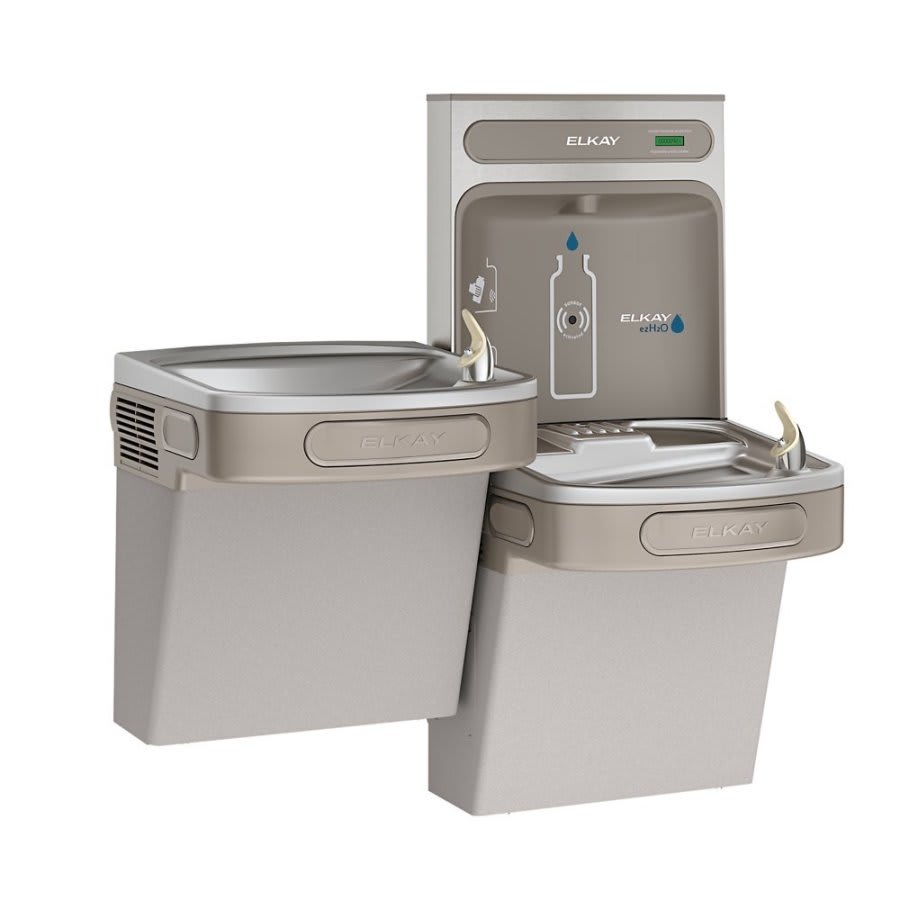 ezH2O Bottle Filling Station and Versatile Bi-Level ADA Cooler Non-Filtered Non-Refrigerated Light Gray