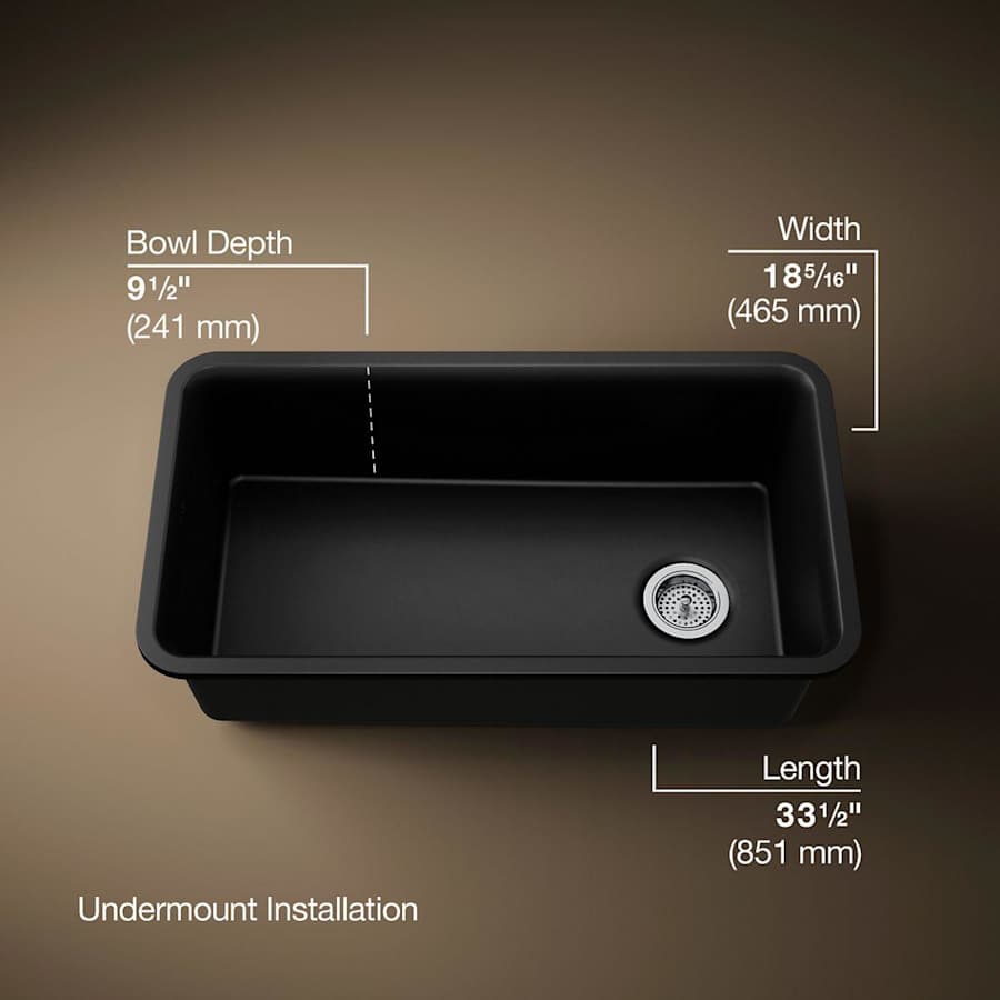 Cairn 33-1/2" Undermount Single Bowl Neoroc Granite Composite Kitchen Sink with Bottom Sink Rack