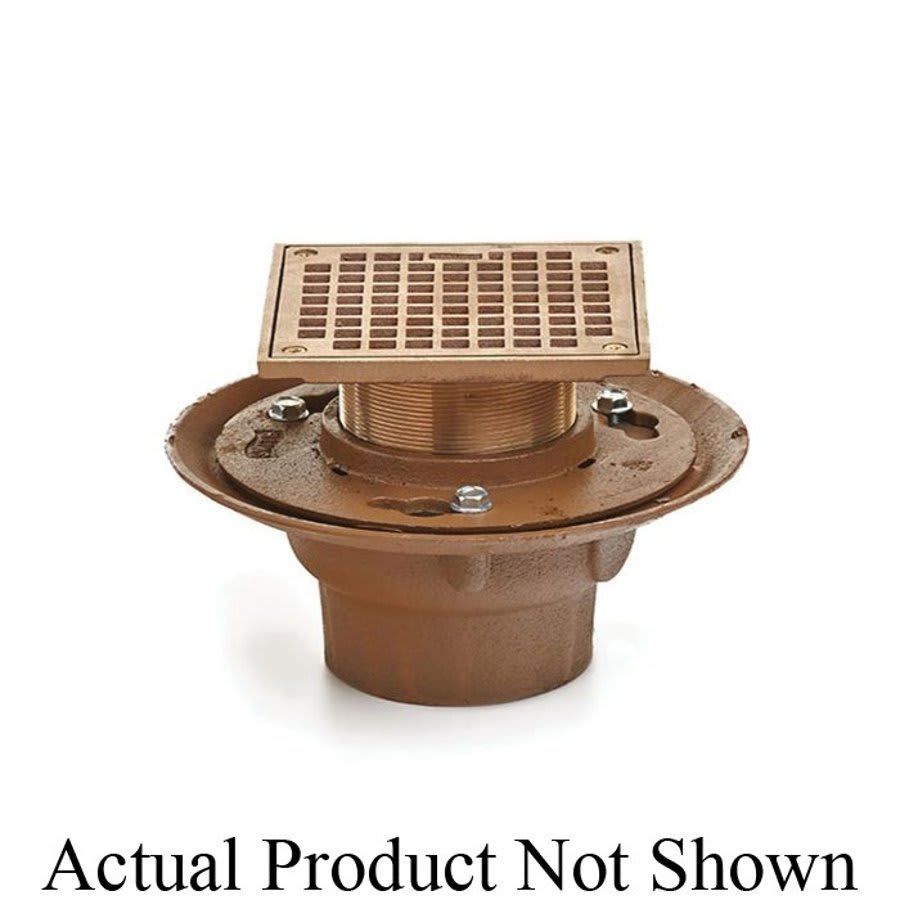 2005 Trap Primer Floor Drain, 2 in Outlet, No Hub, 6 in Square Polished Bronze Top