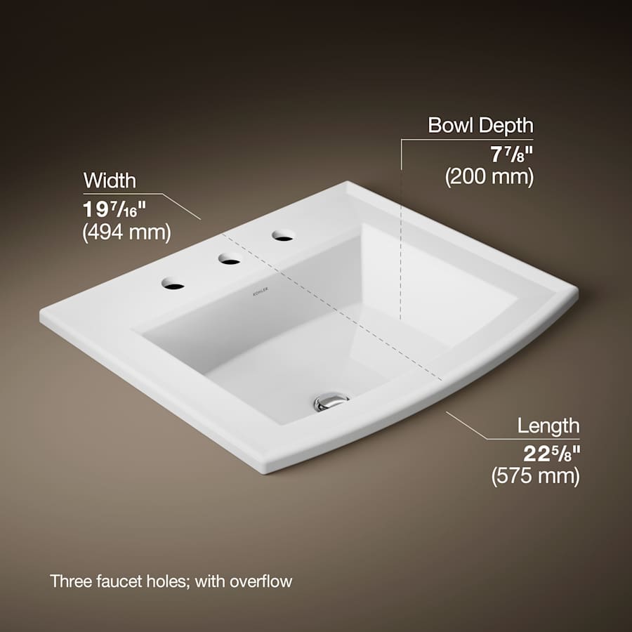 Archer 22-5/8" Drop In Bathroom Sink with 3 Holes Drilled and Overflow