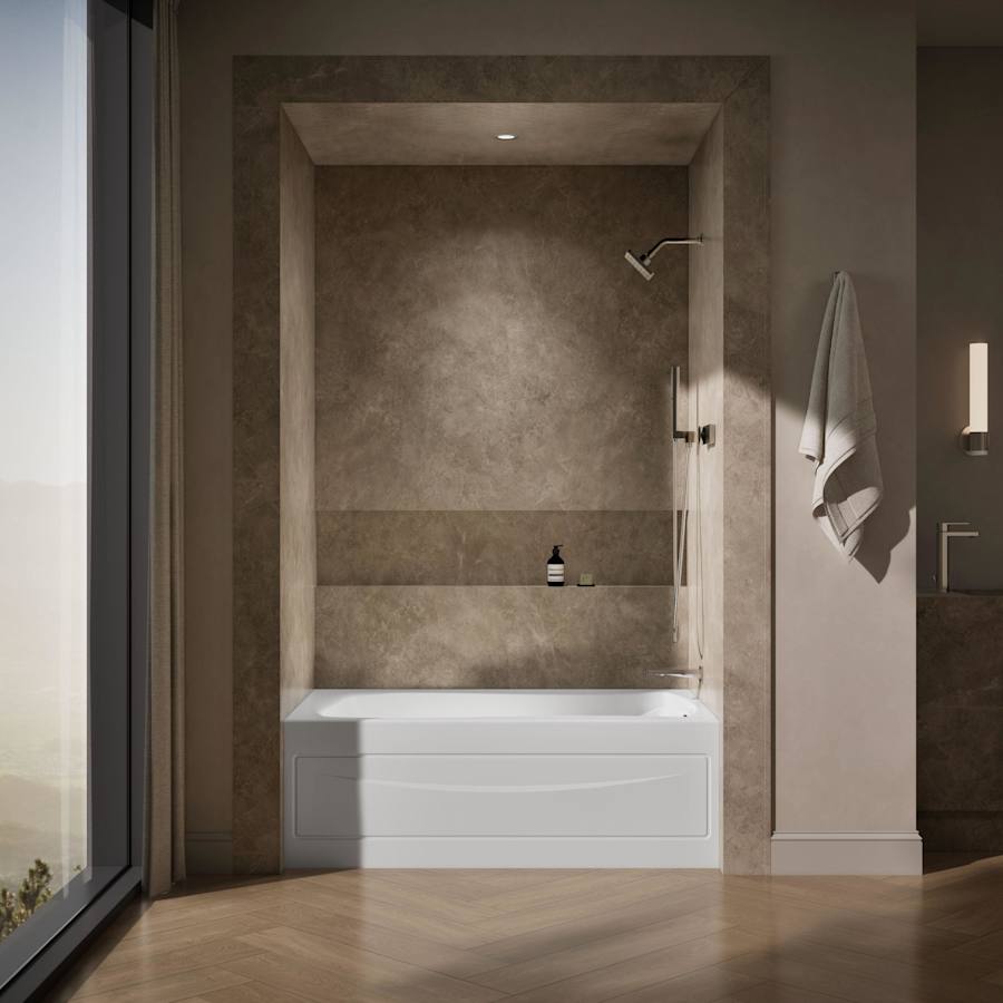 Mariposa Collection 60" Three Wall Alcove Soaking Bath Tub with Right Hand Drain, Apron, Tile Flange and Textured Bottom
