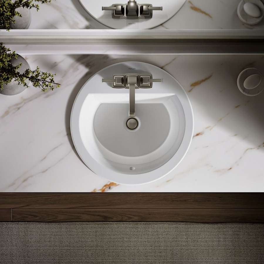 Bryant 18-7/8" Circular Vitreous China Drop In Bathroom Sink with Overflow and 3 Faucet Holes at 4" Centers