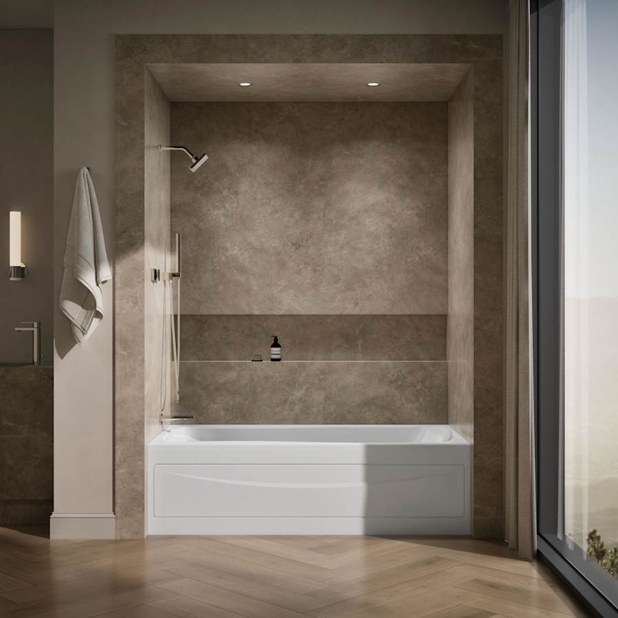 Mariposa Collection 72" Three Wall Alcove Soaking Bath Tub with Left Hand Drain, Apron Front and Integral Tile Flange