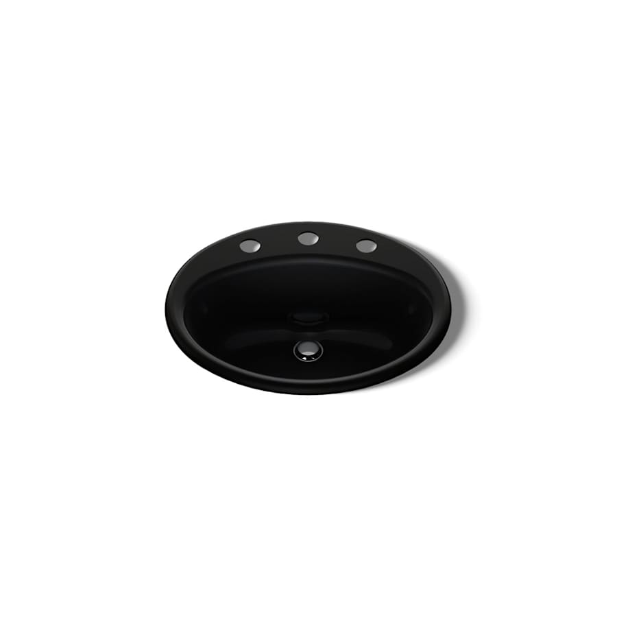 Farmington 19-1/4" Oval Cast Iron Drop In Bathroom Sink with Overflow and 3 Faucet Holes at 8" Centers