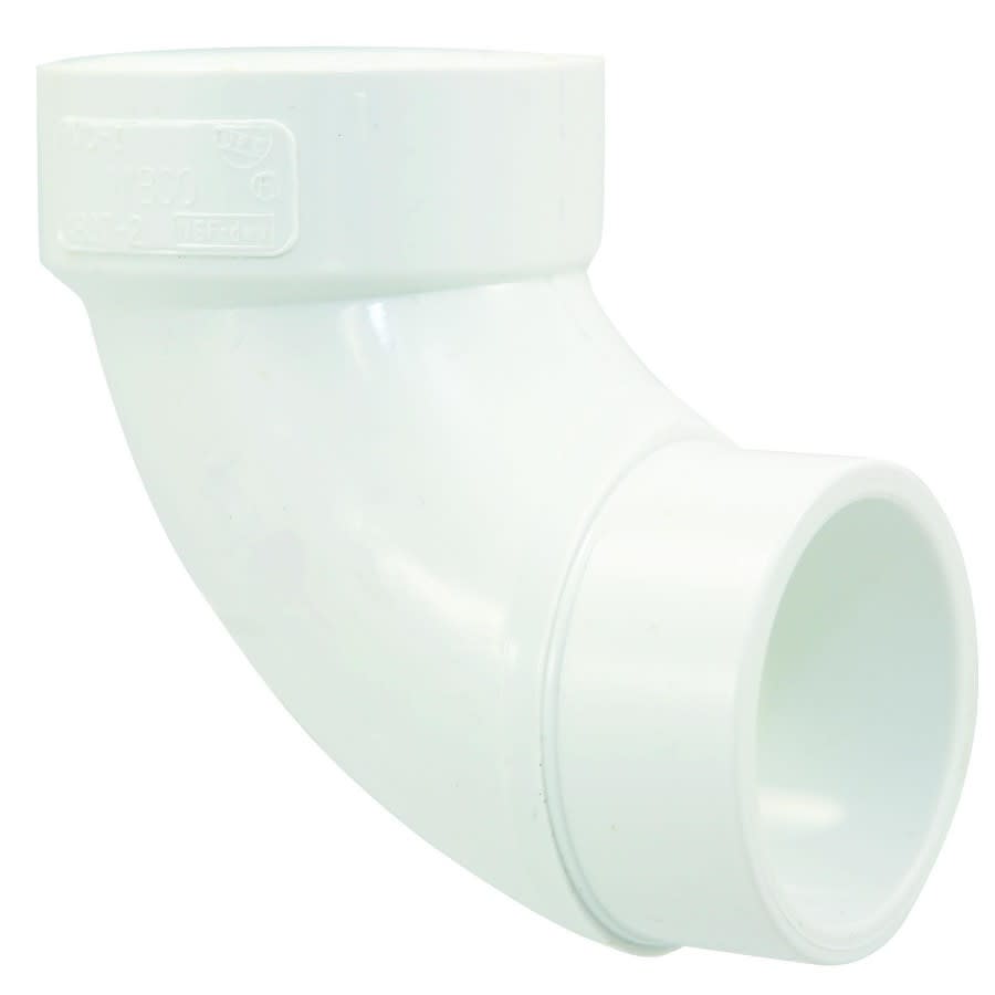 Street 90 deg Elbow, 1-1/2 in, Spigot x Hub, DWV, PVC