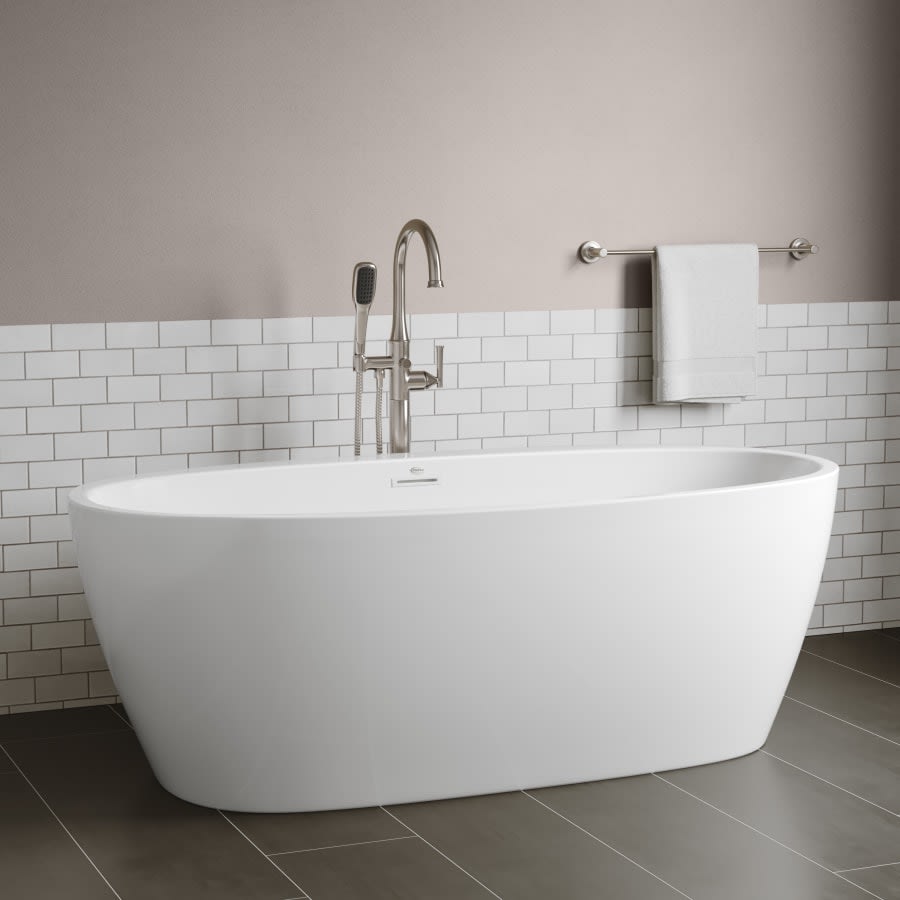 Cornwall 67" Free Standing Acrylic Soaking Tub with Center Drain, Drain Assembly, and Overflow