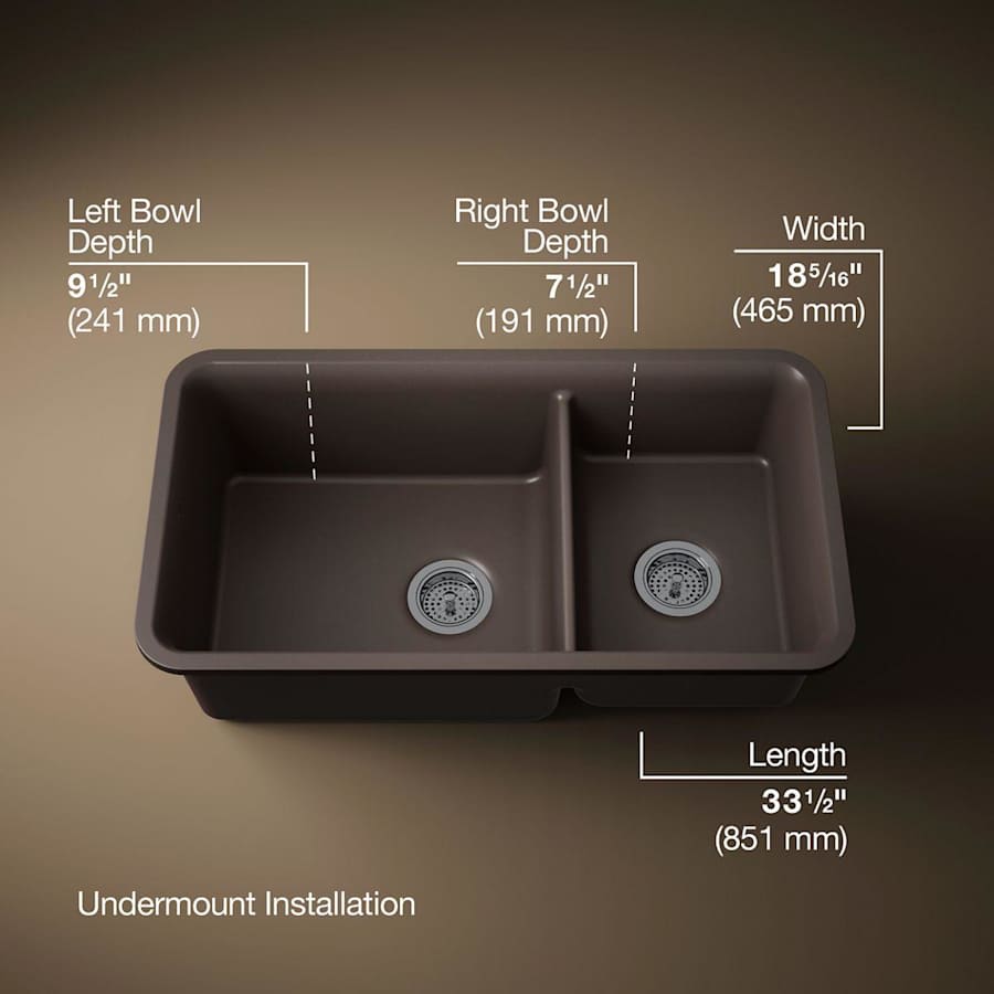 Cairn Slim Divide 33-1/2" Undermount Double Bowl Neoroc Granite Composite Kitchen Sink with Large Bowl Sink Rack