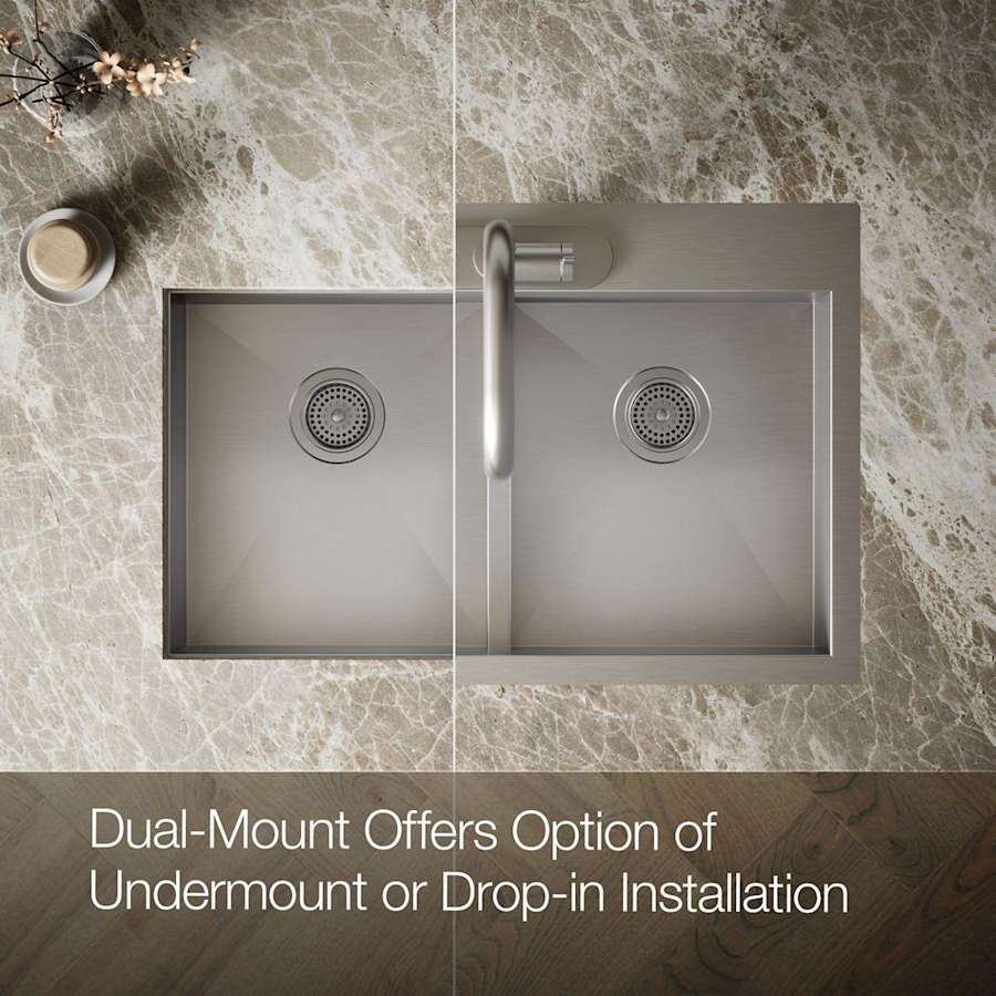 Vault 33" Double Basin Top-Mount/Under-Mount 18-Gauge Stainless Steel Kitchen Sink with Smart Divide