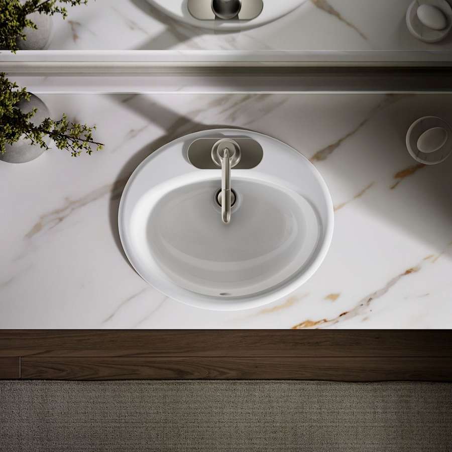 Farmington 19-1/4" Oval Cast Iron Drop In Bathroom Sink with Overflow and Single Faucet Hole