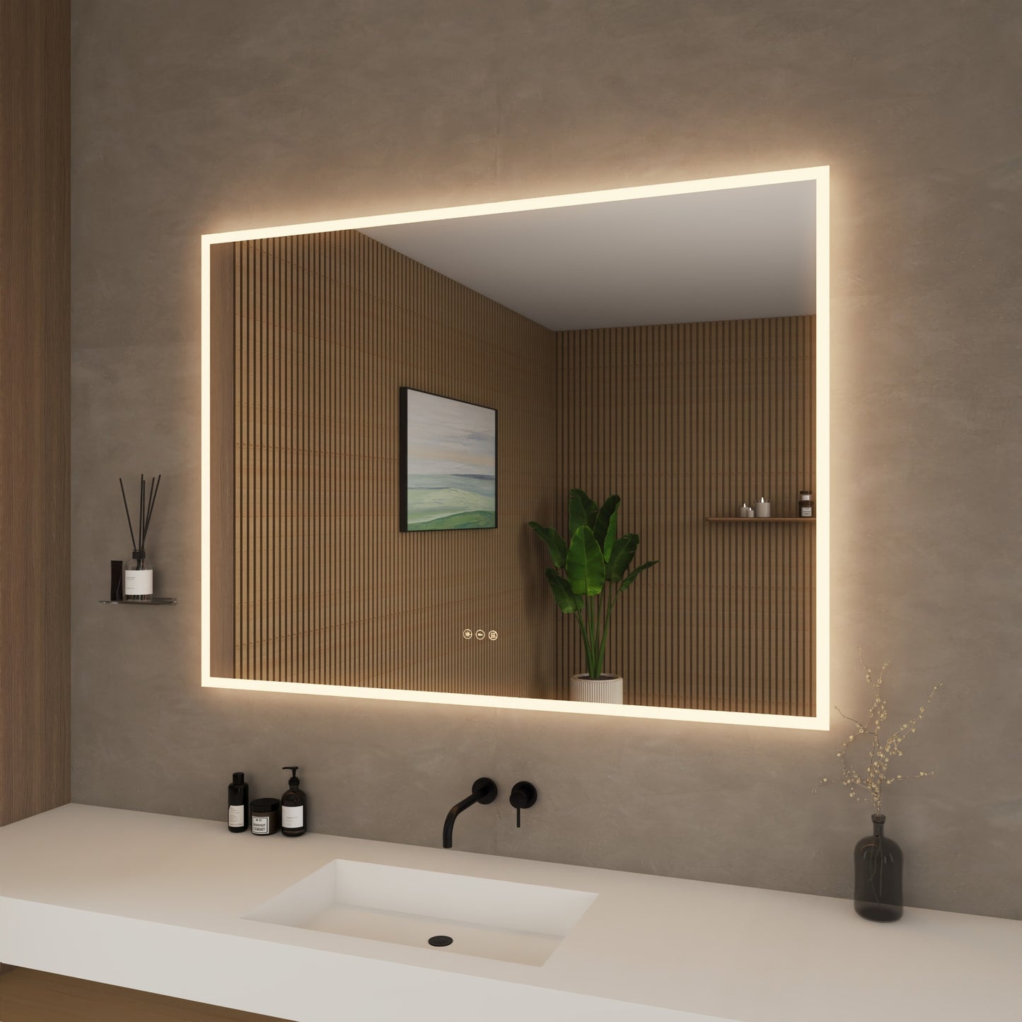Element Frameless LED Bathroom Vanity Mirror with Color Changer, Dimmer and Defogger - 48W x 36H x 1.38D