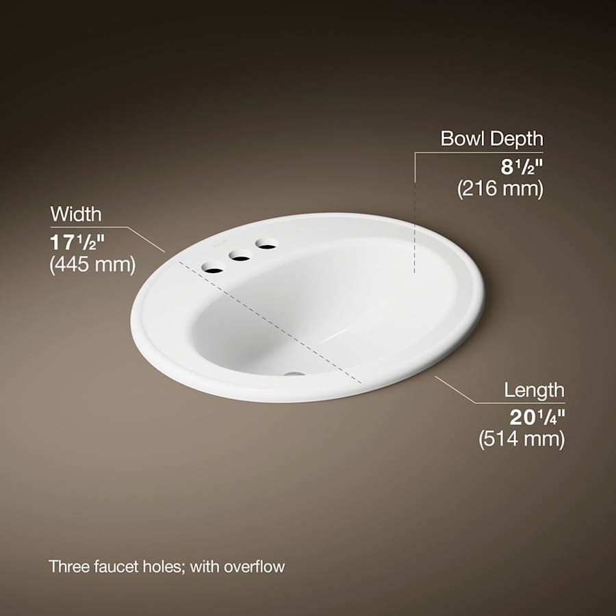Pennington 20-1/4" Drop In Bathroom Sink with 3 Holes Drilled and Overflow