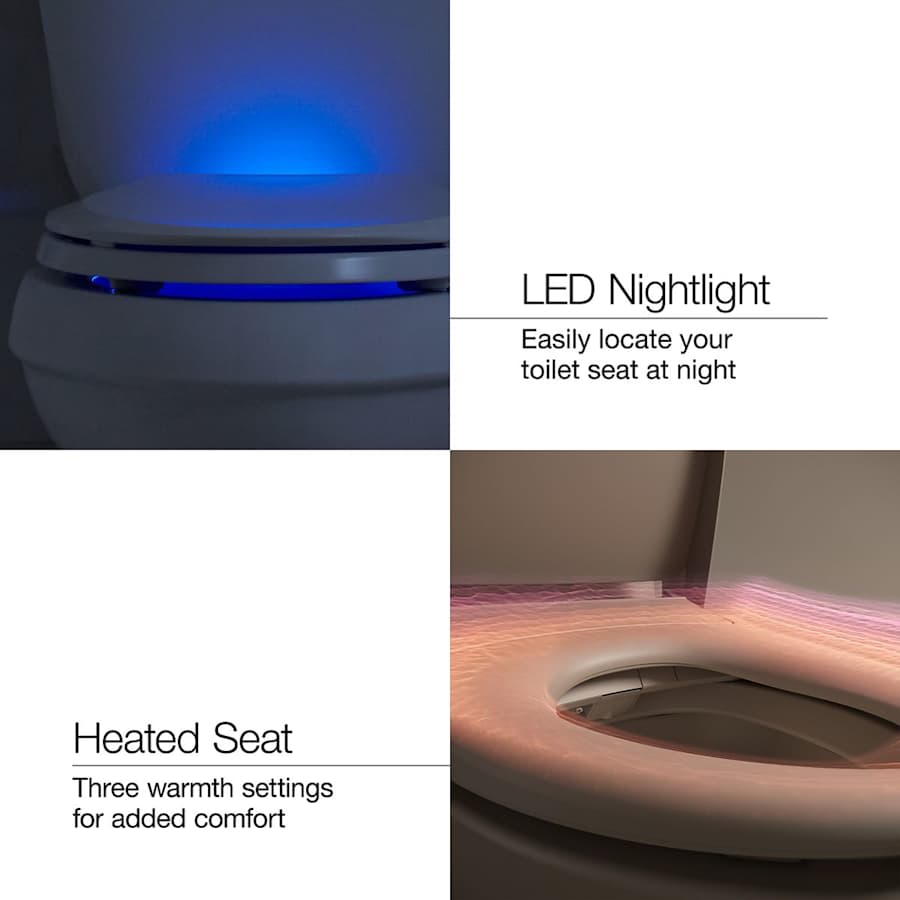 PureWarmth Elongated Toilet Seat and Lid with Soft Close, Quick Release, and Night Light