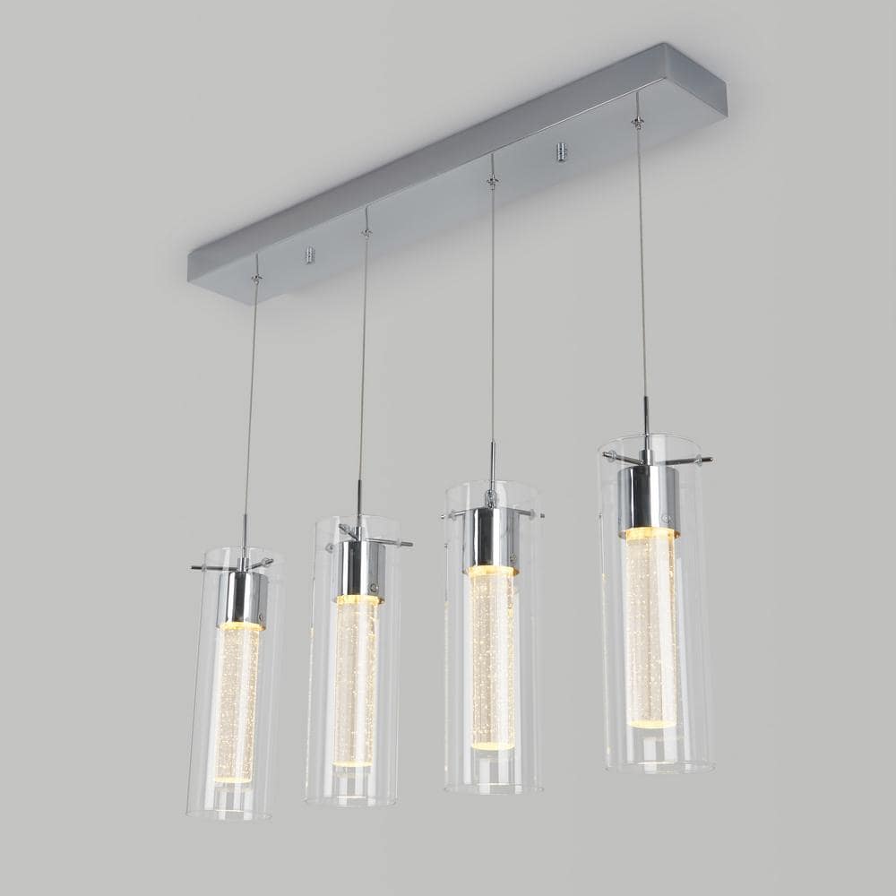 Essence 27-Watt 4 Light Chrome Modern Integrated LED Pendant Light Fixture for Dining Room or Kitchen
