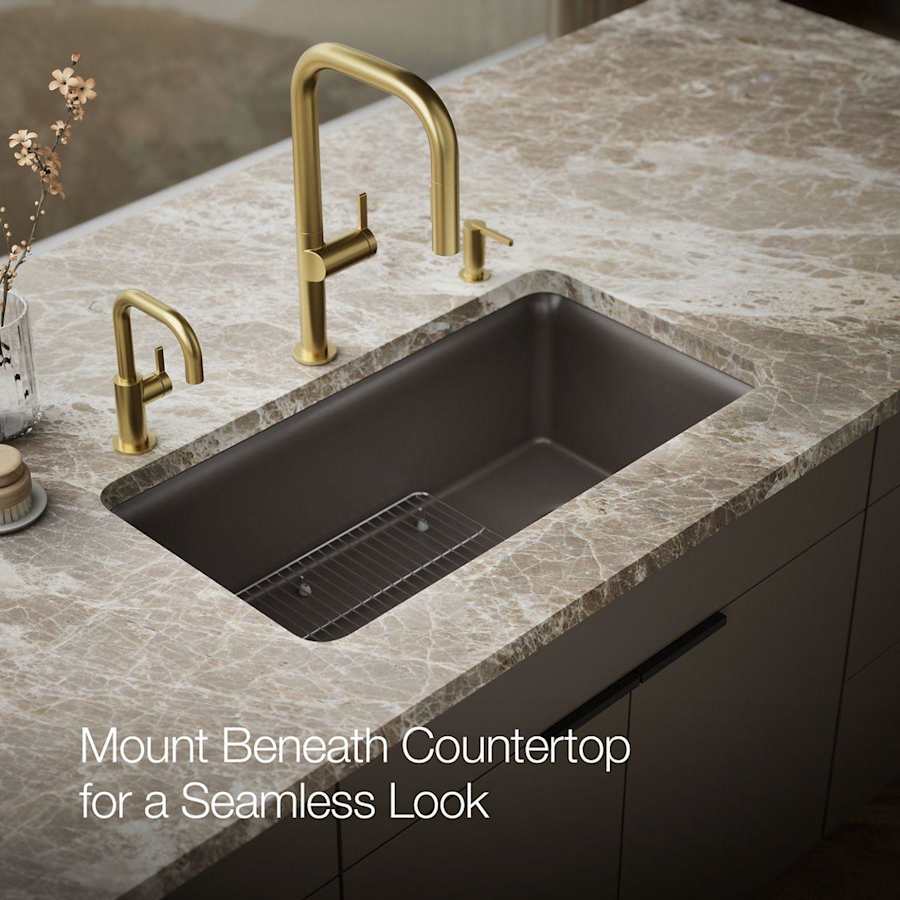 Cairn 33-1/2" Undermount Single Bowl Neoroc Granite Composite Kitchen Sink with Bottom Sink Rack