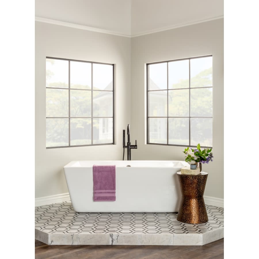 Odin Floor Mounted Tub Filler with Integrated Diverter and Hand Shower - Less Rough In
