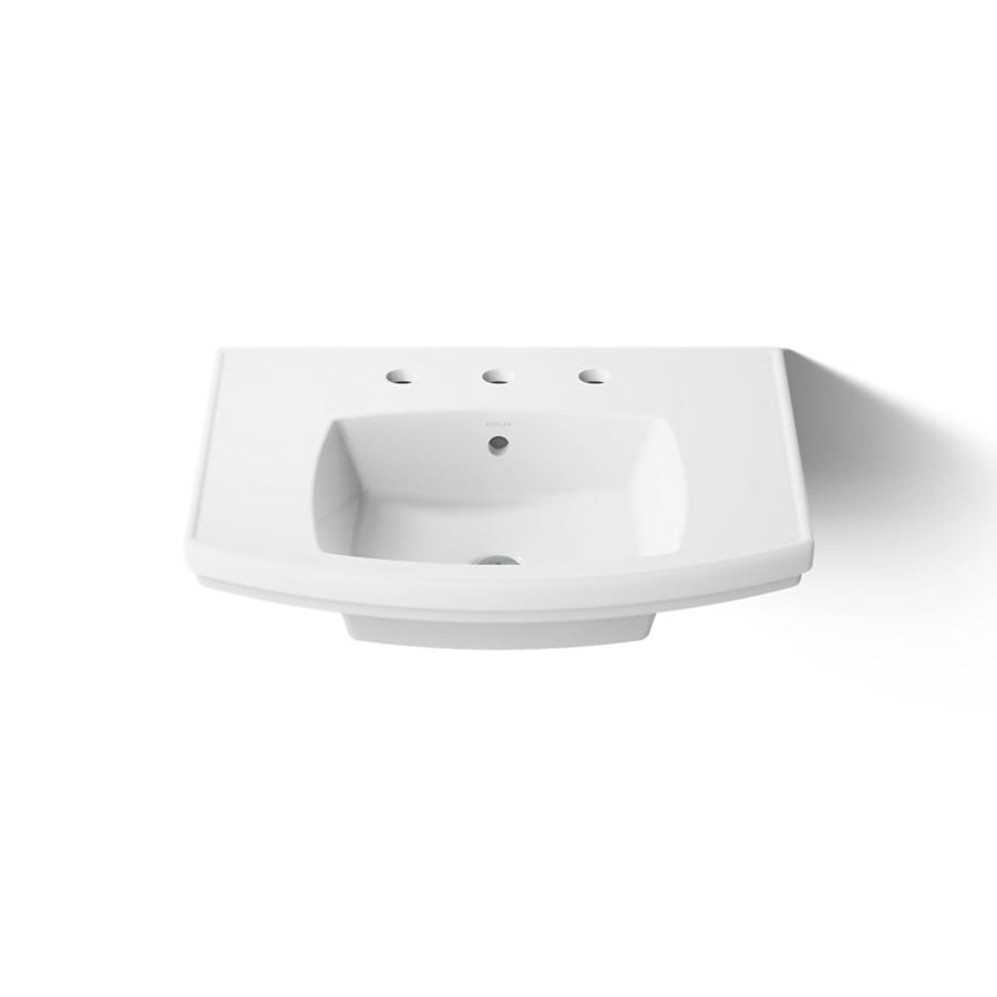 Kelston 24" Rectangular Vitreous China Pedestal Bathroom Sink with Overflow and 3 Faucet Holes at 8" Centers