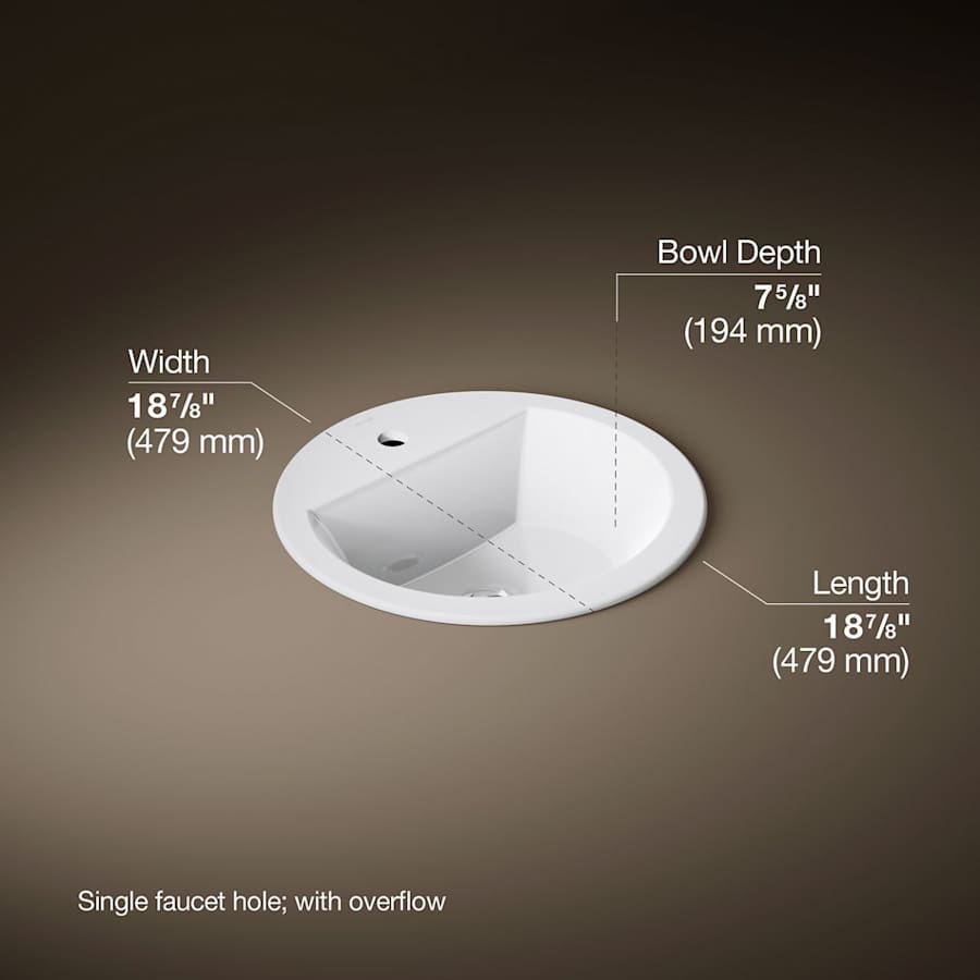 Bryant 18-7/8" Circular Vitreous China Drop In Bathroom Sink with Overflow and Single Faucet Hole