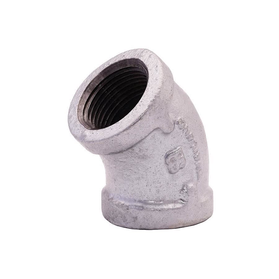 45 deg Elbow, 1 in, FNPT, 150 lb, Malleable Iron, Galvanized