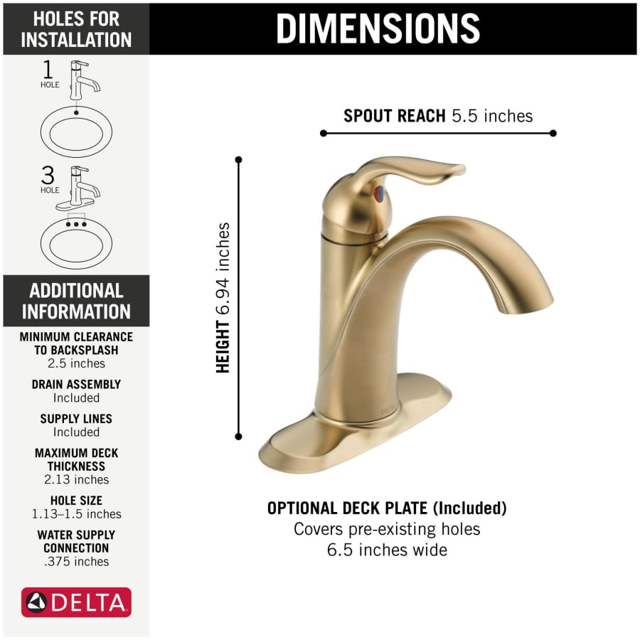 Lahara Single Hole Bathroom Faucet with Optional Base Plate - Includes Lifetime Warranty