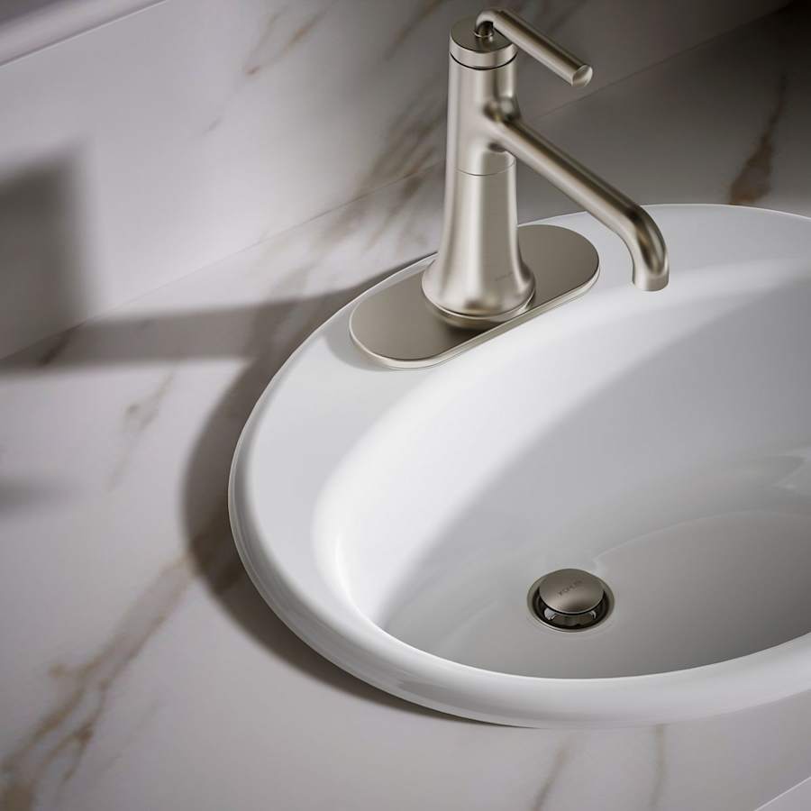 Farmington 19-1/4" Oval Cast Iron Drop In Bathroom Sink with Overflow and Single Faucet Hole
