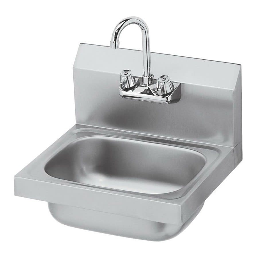 Hand Wash Sink, 1 Basin, Wall Mount, 2-Hole, 20 ga Satin Steel, Stainless