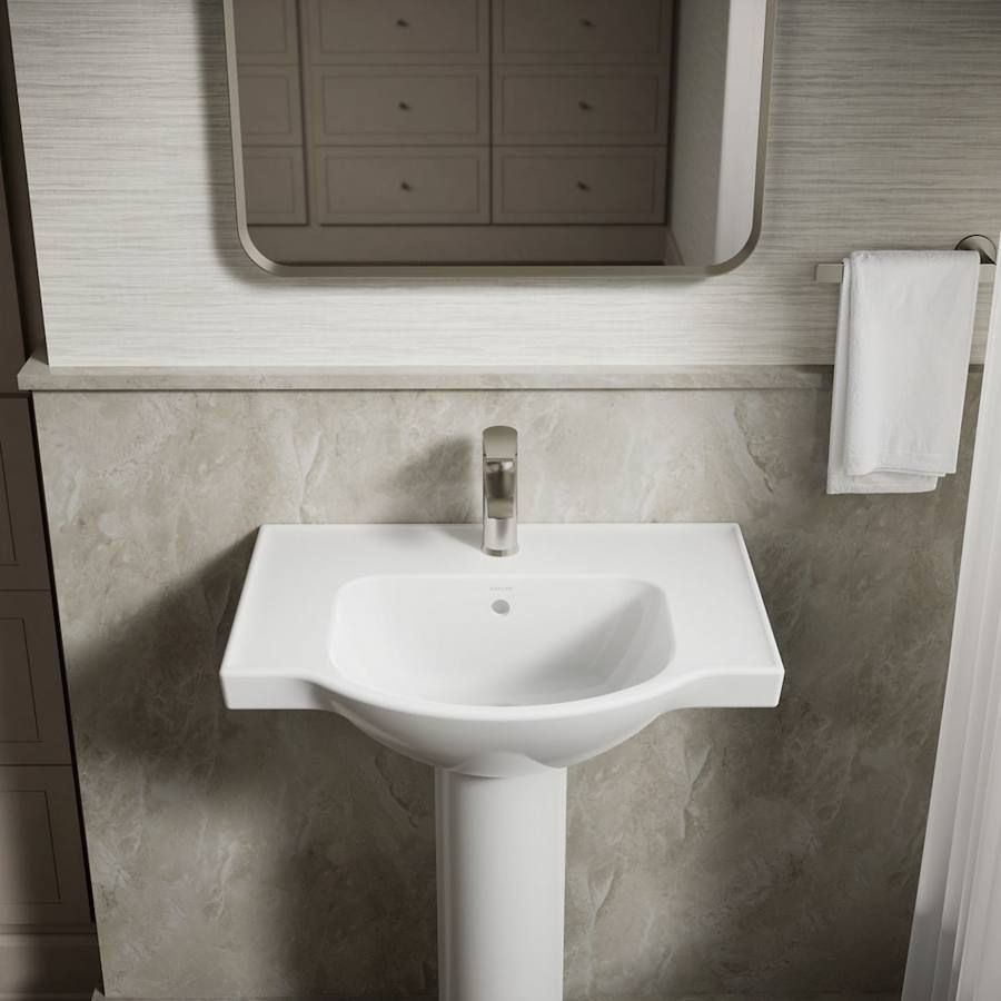 Veer 24" Pedestal Bathroom Sink Only with One Hole Drilled and Overflow