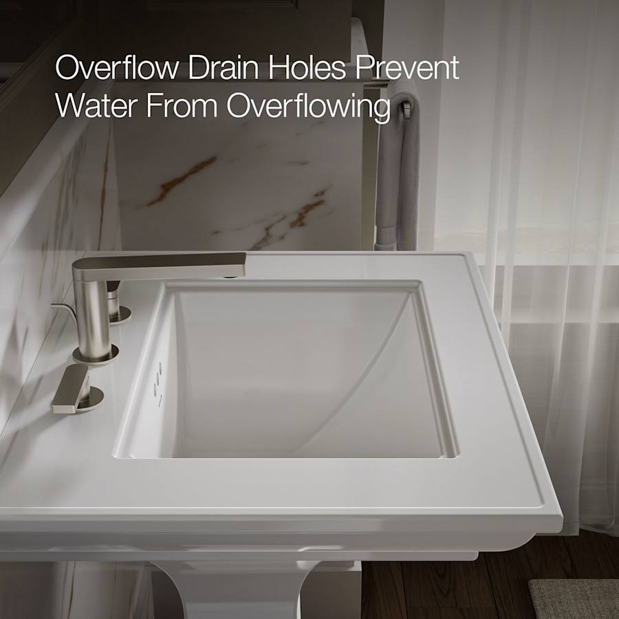 Memoirs Stately 24-1/2" Fireclay Pedestal Sink with Overflow and 3 Faucet Holes at 8" Centers