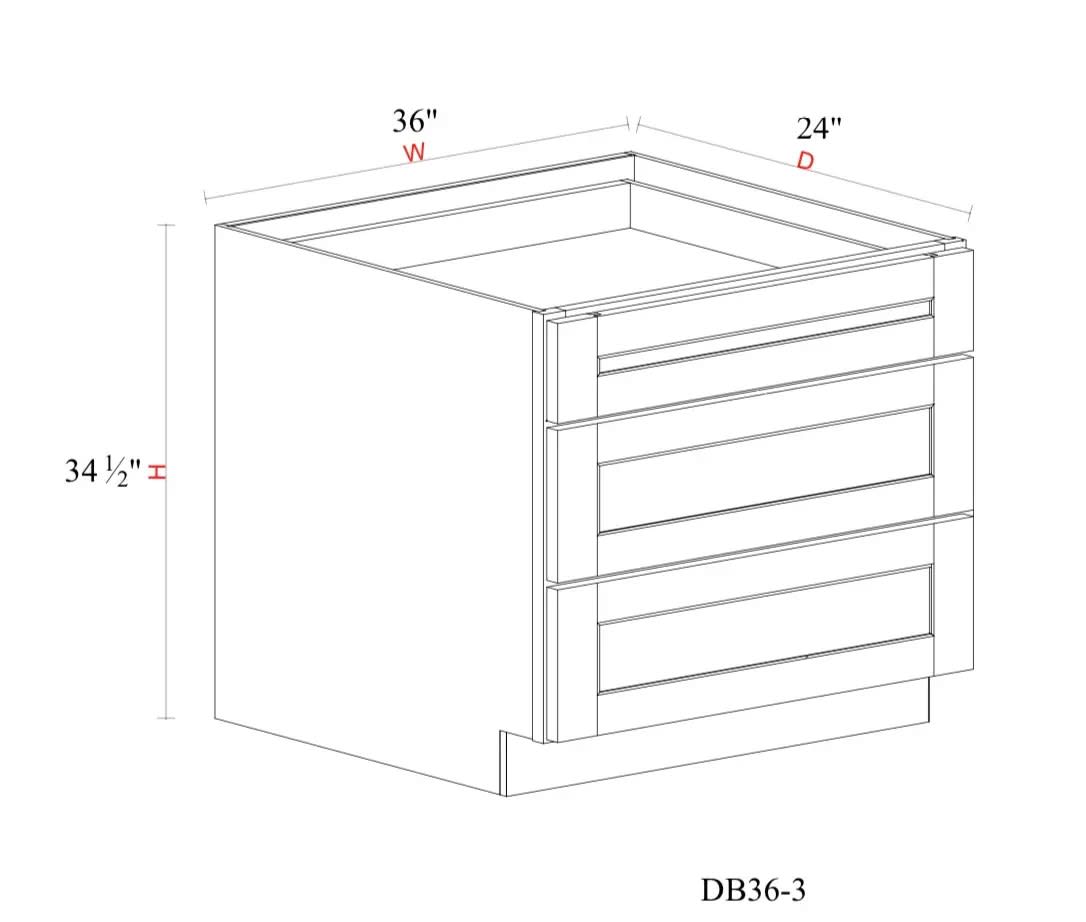 Drawer Base Cabinet - 36"W x 34- 1/2"H x 24"D - 3DRW