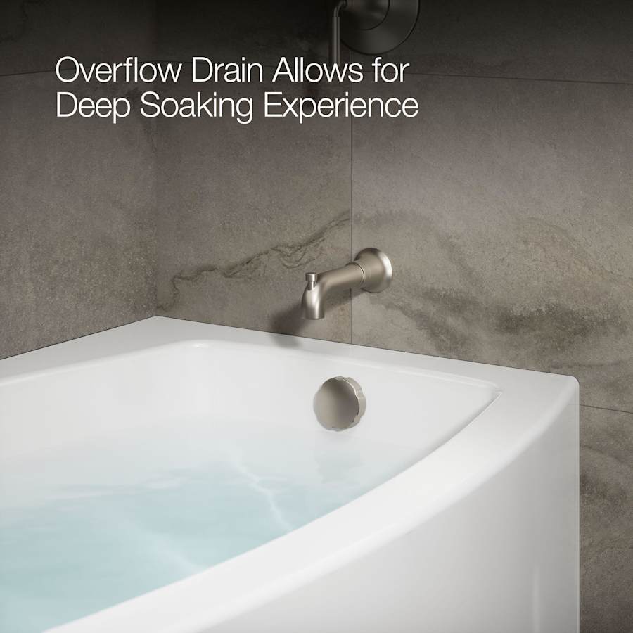 60" Three Wall Alcove Curved Apron Soaking Tub with Right Hand Drain