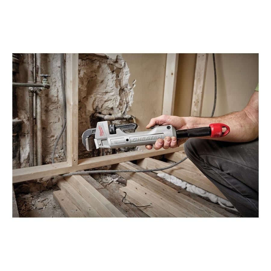 CHEATER™ Adaptable Pipe Wrench, 11 in, or 18 to 24 in Pipe, 17.13 in OAL, Overbite Jaw, Red/Silver Aluminum Handle
