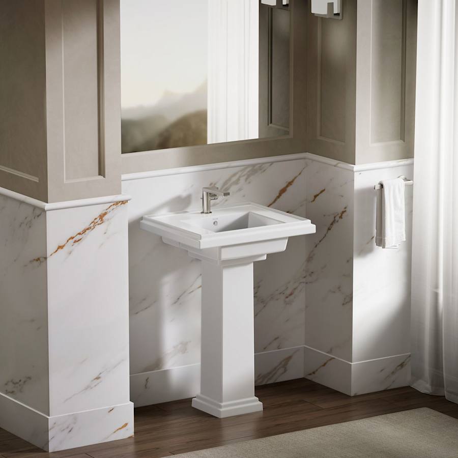 Tresham 24" Pedestal Fireclay Bathroom Sink with Single Faucet Hole Drilled and Overflow - Less Drain Assembly
