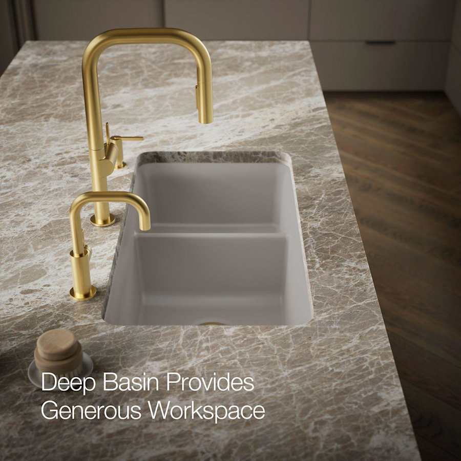 Cairn Slim Divide 33-1/2" Undermount Double Bowl Neoroc Granite Composite Kitchen Sink with Large Bowl Sink Rack