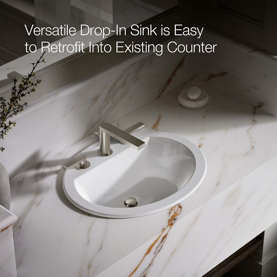 Bryant 20-1/8" Oval Vitreous China Drop In Bathroom Sink with Overflow and 3 Faucets Holes at 8" Centers