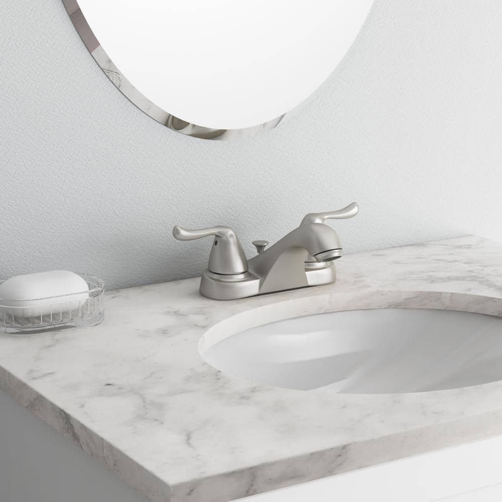 Glacier Bay Constructor 4 in. Centerset 2-Handle Low-Arc Bathroom Faucet in Brushed Nickel