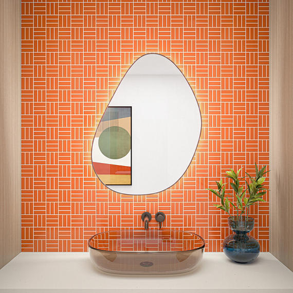 Color Wheel Mosaic Orange Burst Straight Joint 2X2 Glossy