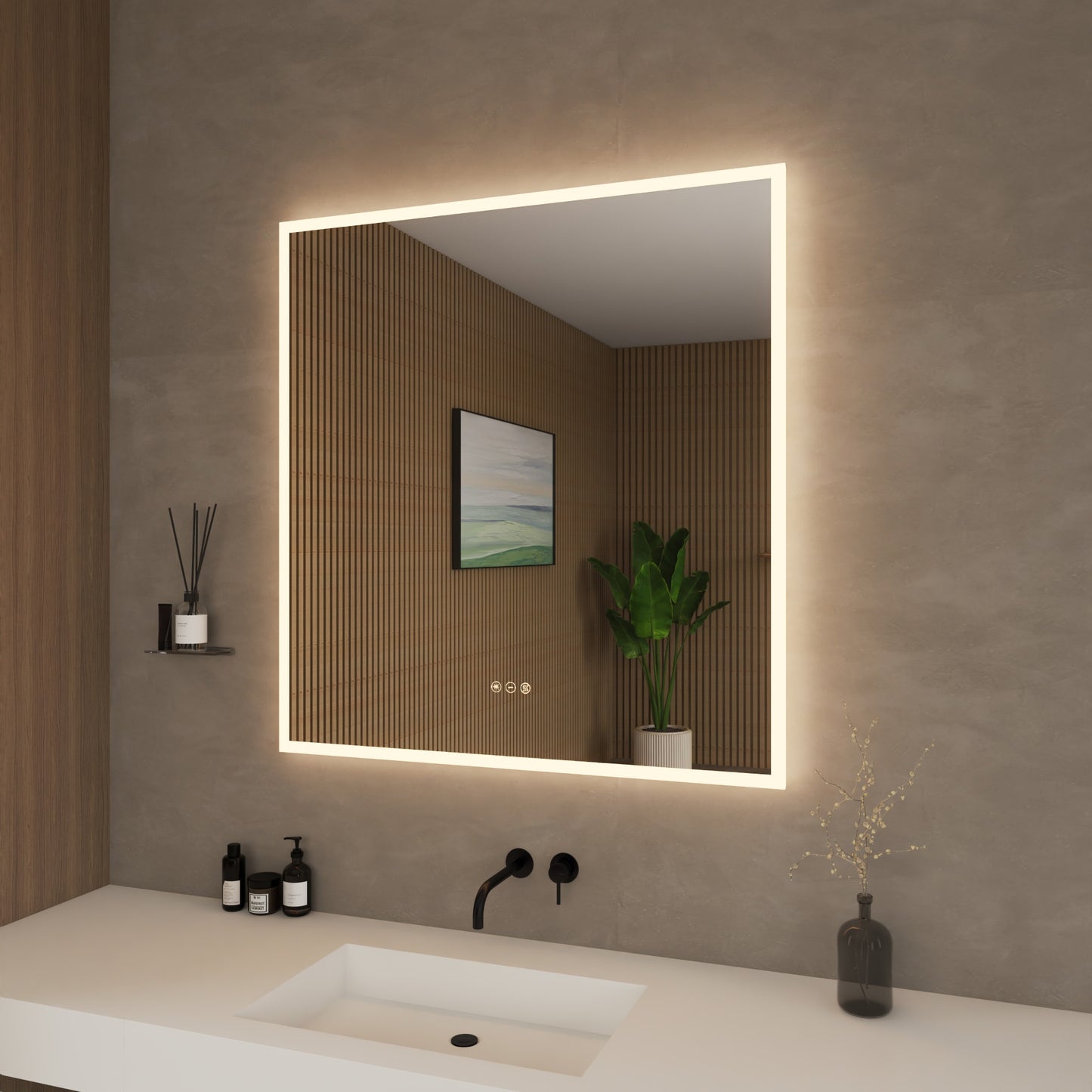 Element Frameless LED Bathroom Vanity Mirror with Color Changer, Dimmer and Defogger - 34W x 36H x 1.38D