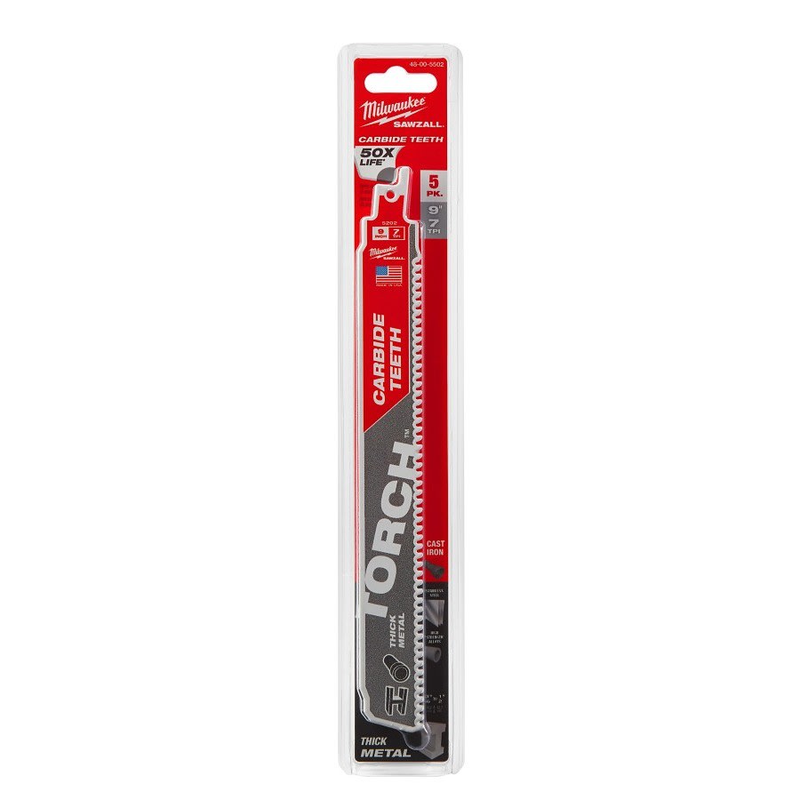 SAWZALL® The Torch™ Carbide Tip Reciprocating Saw Blade, 9 in L, 7 tpi, 0.05 in THK, 5-Pack