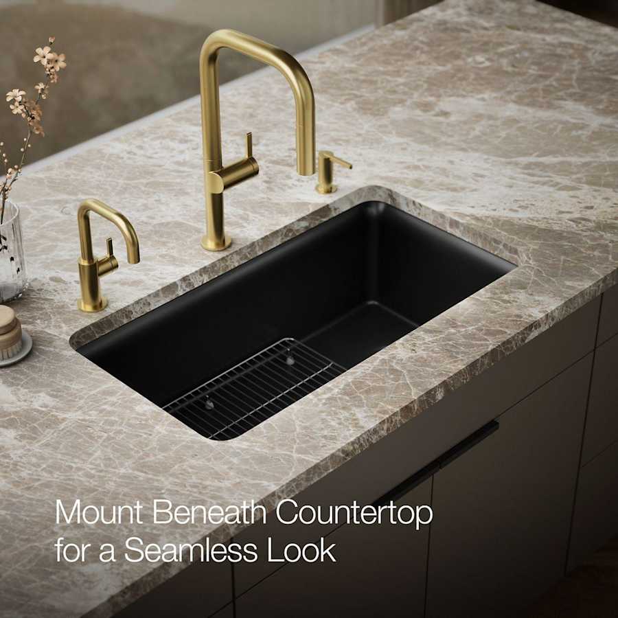 Cairn 33-1/2" Undermount Single Bowl Neoroc Granite Composite Kitchen Sink with Bottom Sink Rack