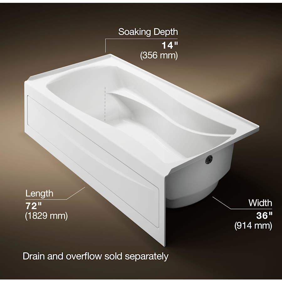 Mariposa 6 Foot Three Wall Alcove Soaking Tub with Right Hand Drain