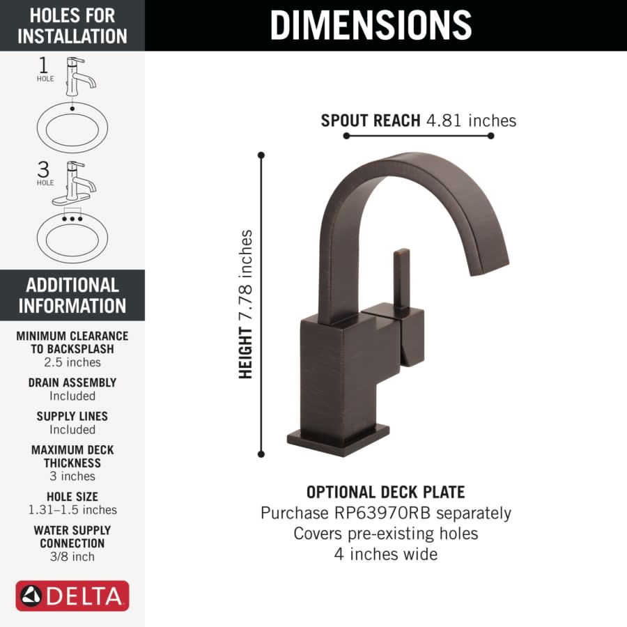 Vero Single Hole Bathroom Faucet with Pop-Up Drain Assembly